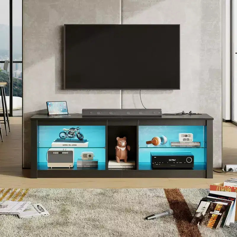 Bestier 55 inch LED TV Stand Modern Media Console with Power Outlet & Storage, Gaming Entertainment Center for Bedroom and Living Room