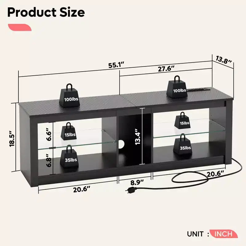 Bestier 55 inch LED TV Stand Modern Media Console with Power Outlet & Storage, Gaming Entertainment Center for Bedroom and Living Room