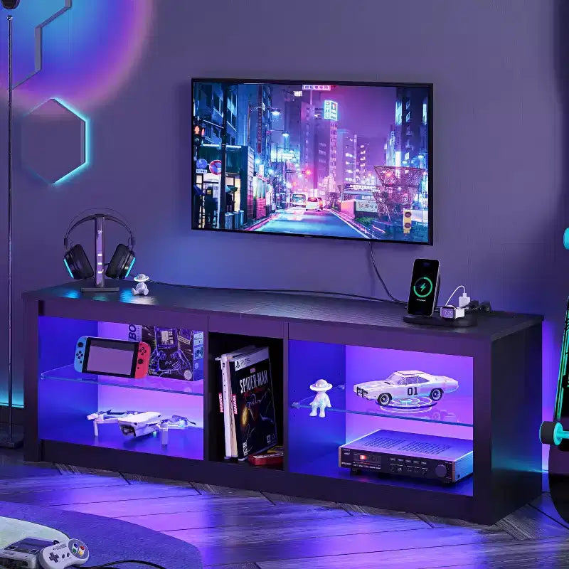 Bestier 55 inch LED TV Stand Modern Media Console with Power Outlet & Storage, Gaming Entertainment Center for Bedroom and Living Room