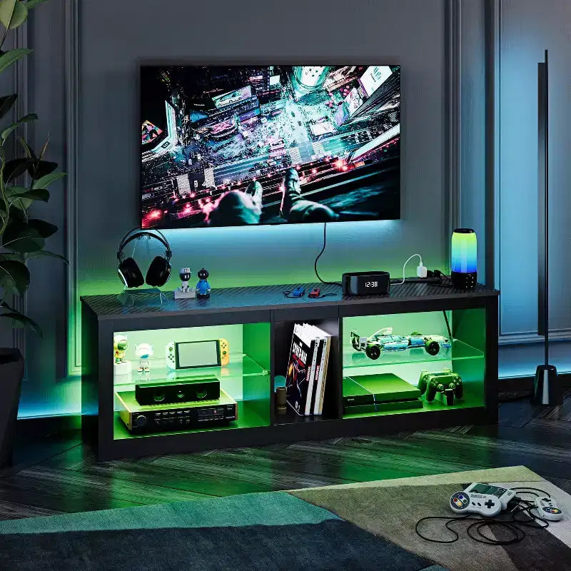 Bestier 55 inch LED TV Stand Modern Media Console with Power Outlet & Storage, Gaming Entertainment Center for Bedroom and Living Room