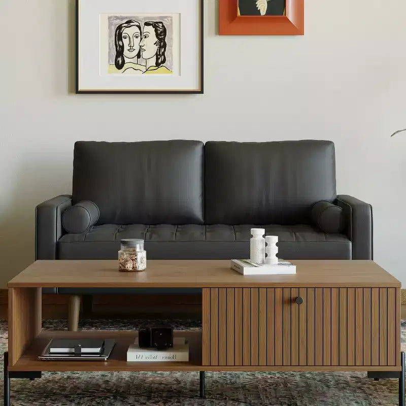 Tree City- 58 Faux Leather Loveseat Sofa, Mid-Century Modern 2-Seater Couch for Small Spaces, Office, Apartment