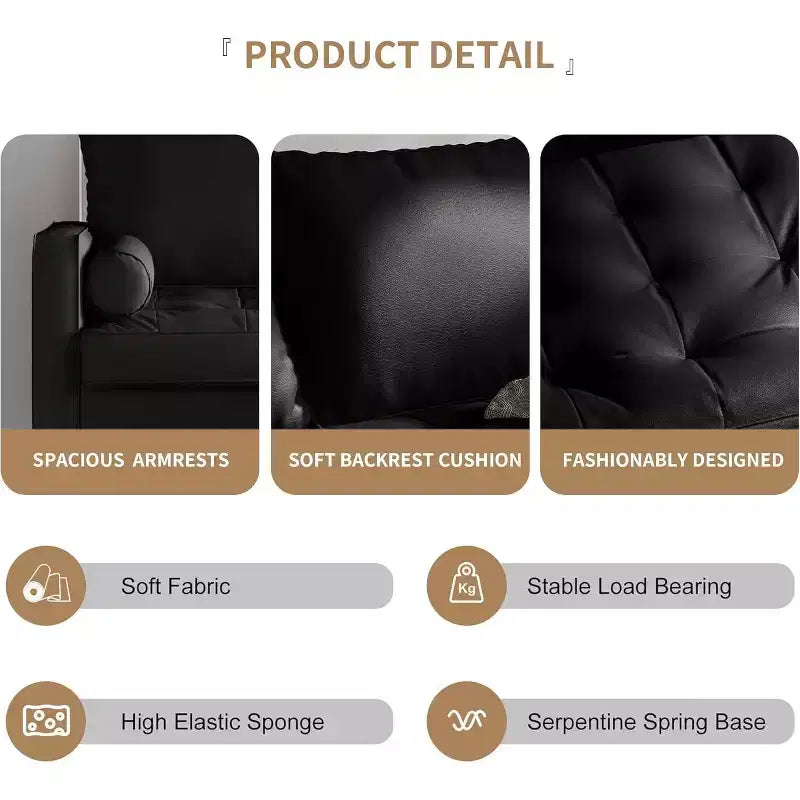 Tree City- 58 Faux Leather Loveseat Sofa, Mid-Century Modern 2-Seater Couch for Small Spaces, Office, Apartment