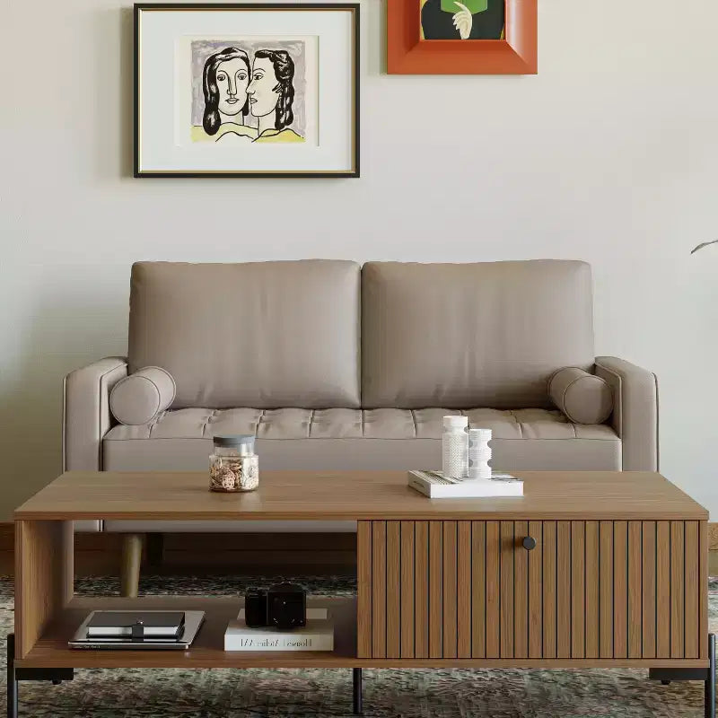 Tree City- 58 Faux Leather Loveseat Sofa, Mid-Century Modern 2-Seater Couch for Small Spaces, Office, Apartment