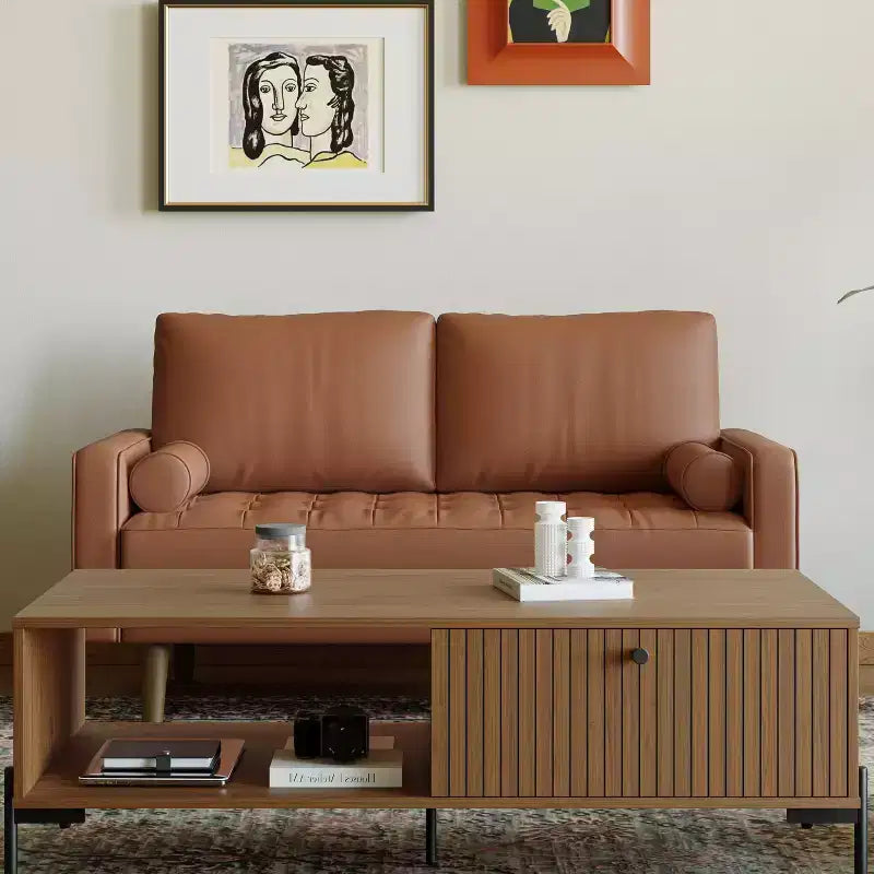 Tree City- 58 Faux Leather Loveseat Sofa, Mid-Century Modern 2-Seater Couch for Small Spaces, Office, Apartment