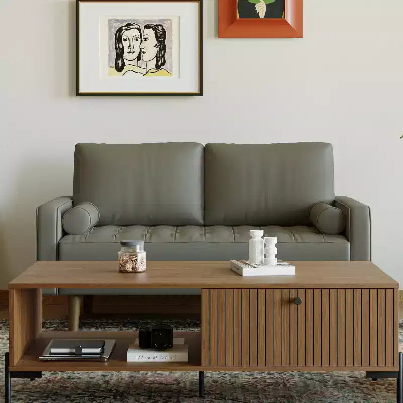 Tree City- 58 Faux Leather Loveseat Sofa, Mid-Century Modern 2-Seater Couch for Small Spaces, Office, Apartment