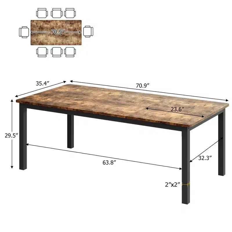 Whizmax Dining Table for 6-8 People, Rectangular Wood Kitchen Table with Strong Metal Frame, Industrial Large Long Dining Room Table for Big Family