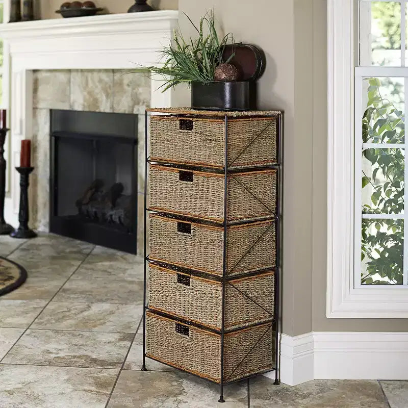 5 Drawer Seagrass Wicker Storage Unit, Natural