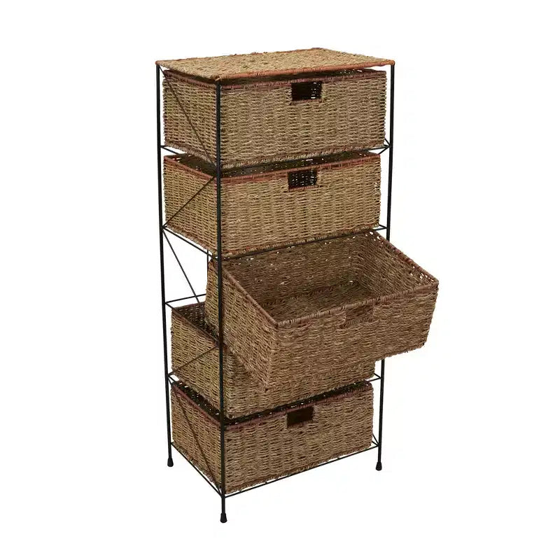 5 Drawer Seagrass Wicker Storage Unit, Natural