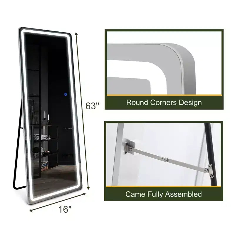 PexFix 63x16 Full-body Mirror LED Vanity Mirror with Lights Silver Mirror.
