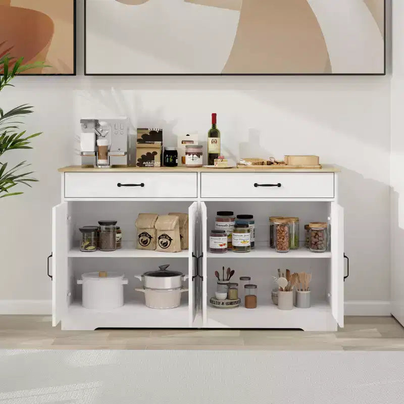 AndMakers White Wood 55.91 in. Sideboard with Shaker Style Design Doors