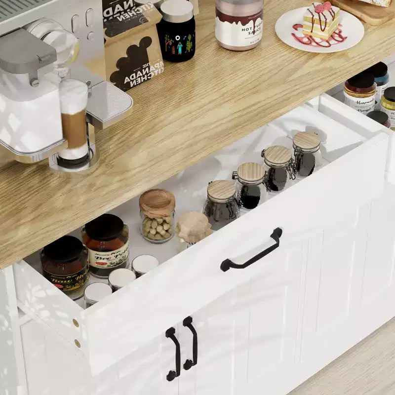 AndMakers White Wood 55.91 in. Sideboard with Shaker Style Design Doors