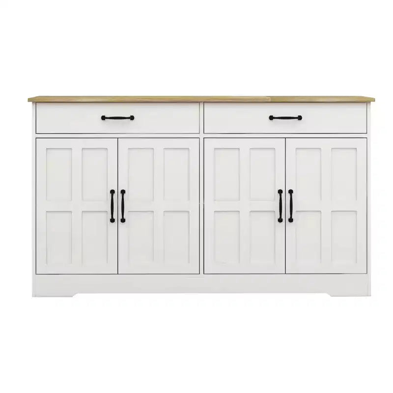 AndMakers White Wood 55.91 in. Sideboard with Shaker Style Design Doors