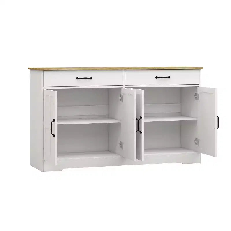 AndMakers White Wood 55.91 in. Sideboard with Shaker Style Design Doors