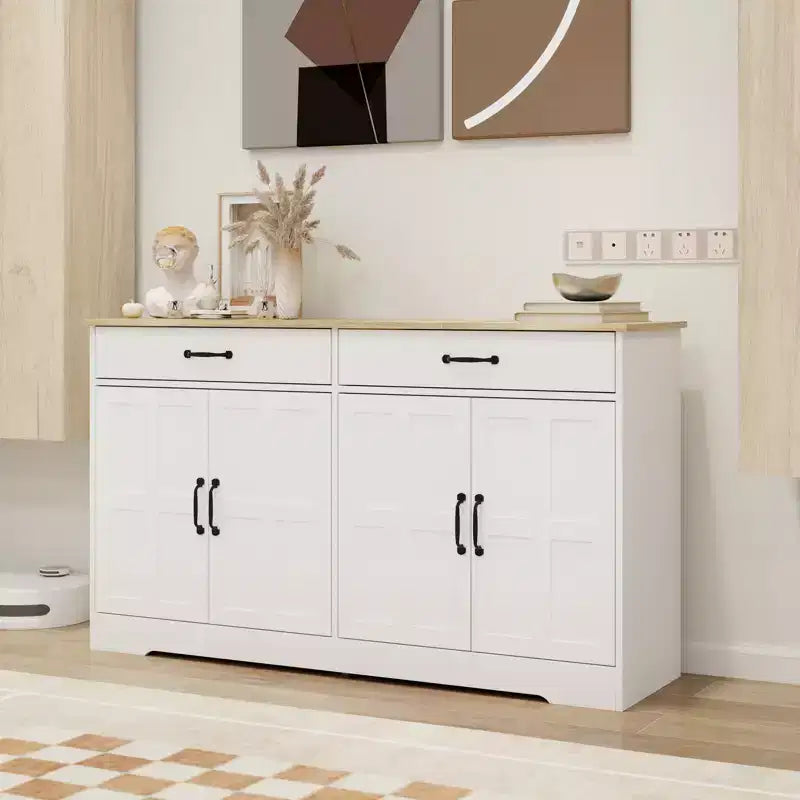 AndMakers White Wood 55.91 in. Sideboard with Shaker Style Design Doors