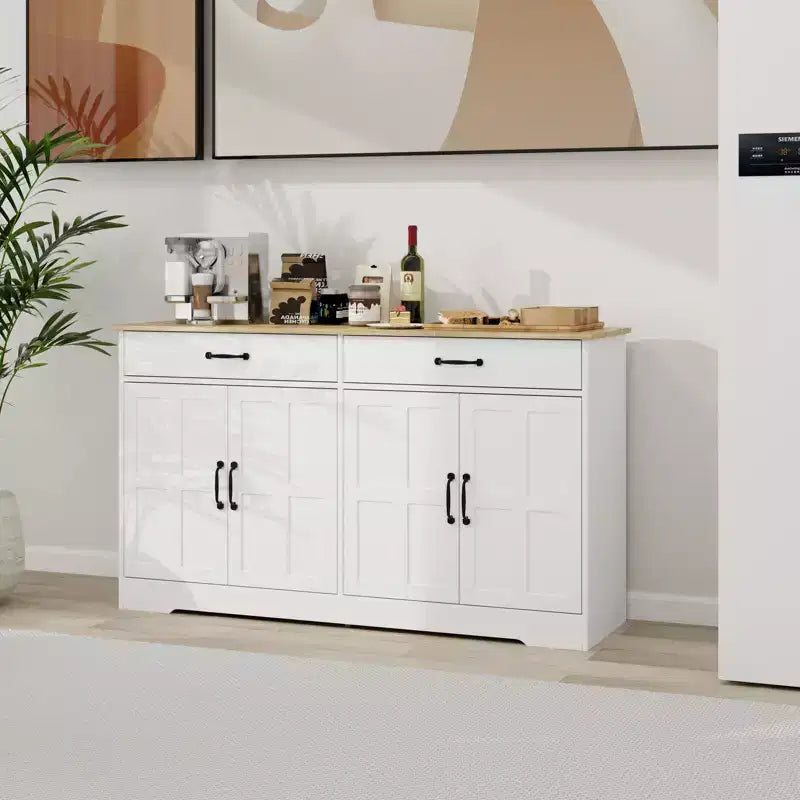 AndMakers White Wood 55.91 in. Sideboard with Shaker Style Design Doors