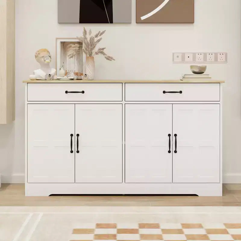AndMakers White Wood 55.91 in. Sideboard with Shaker Style Design Doors
