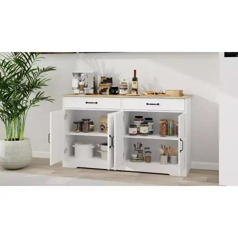 AndMakers White Wood 55.91 in. Sideboard with Shaker Style Design Doors