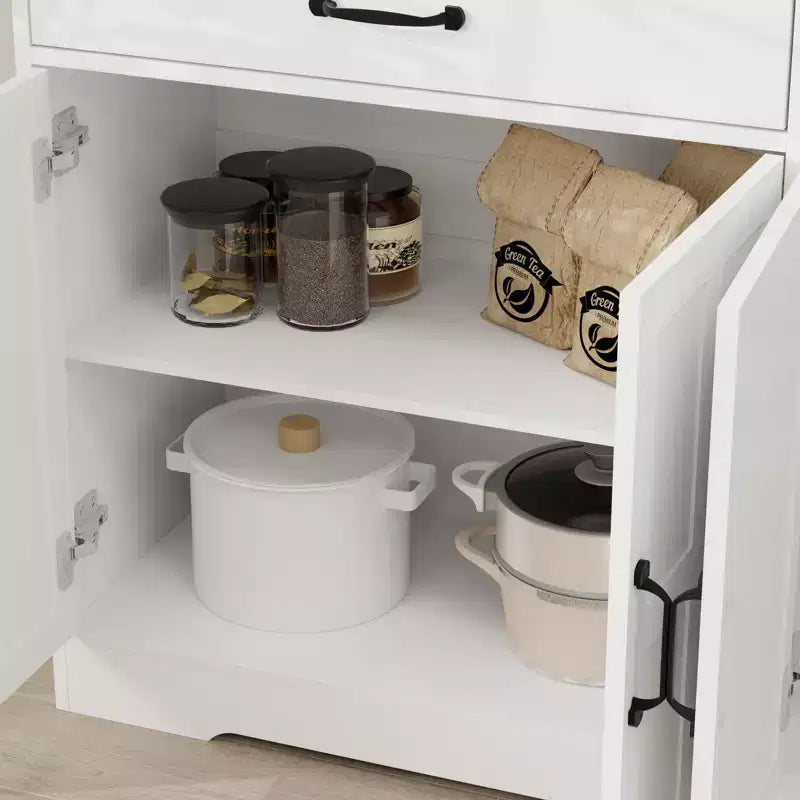 AndMakers White Wood 55.91 in. Sideboard with Shaker Style Design Doors