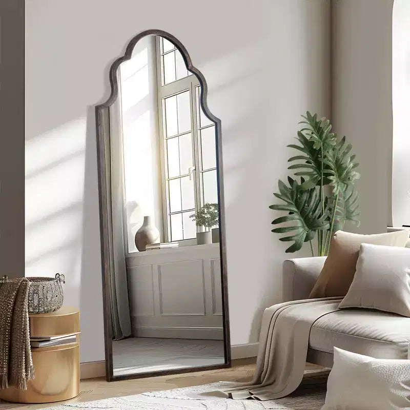 PexFix 59x24 Ironwork Carved Right-angle Arched Black Full-length Mirror