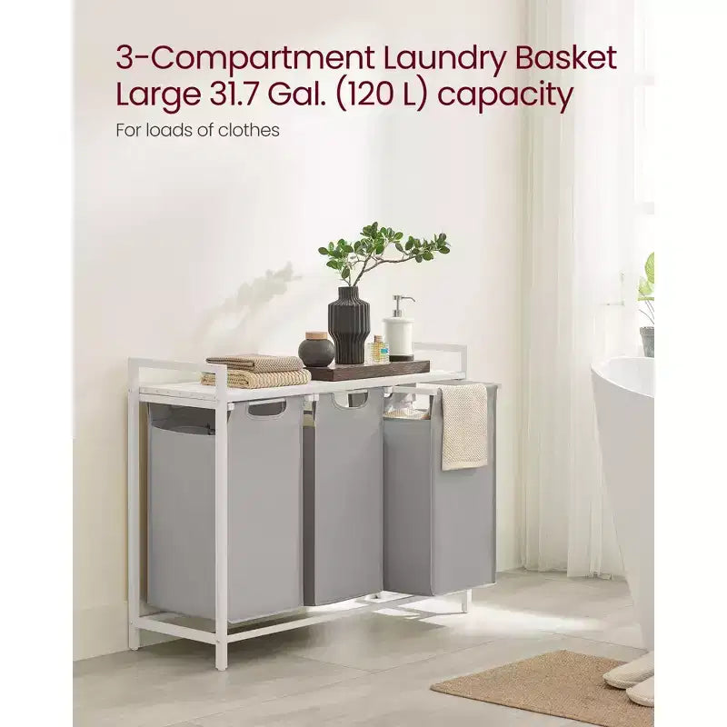 Laundry Hamper, Laundry Basket, Laundry Sorter with 3 Pull-Out and Removable Bags, Shelf, Metal Frame, 3 x 10 Gallons (38L)