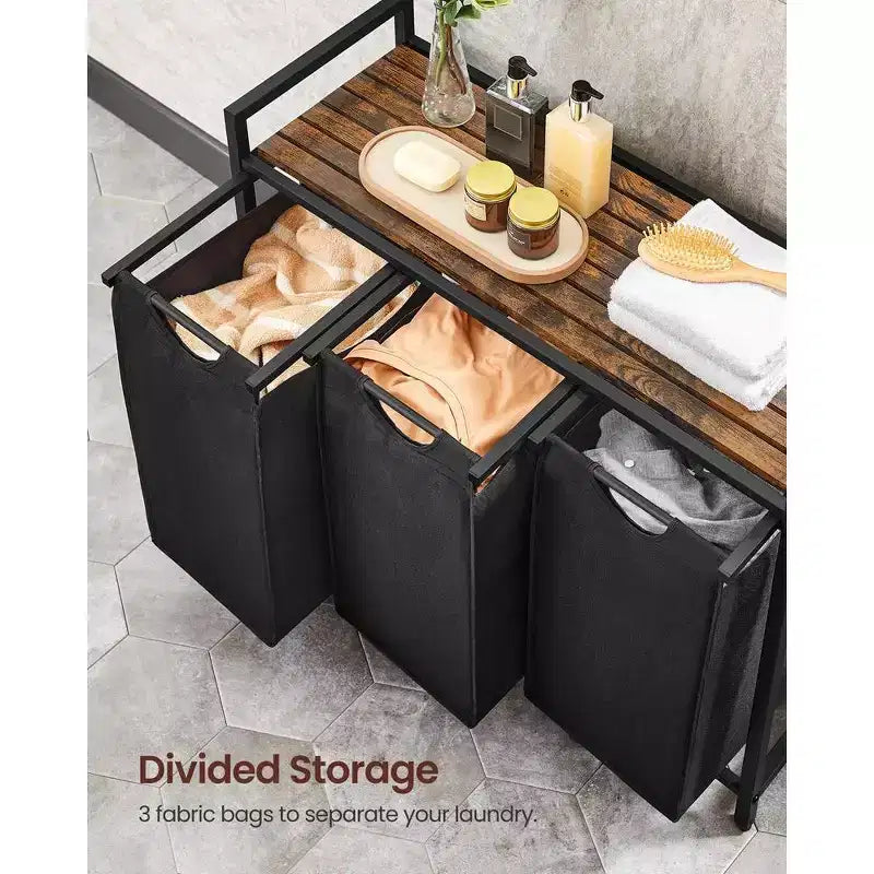 Laundry Hamper, Laundry Basket, Laundry Sorter with 3 Pull-Out and Removable Bags, Shelf, Metal Frame, 3 x 10 Gallons (38L)