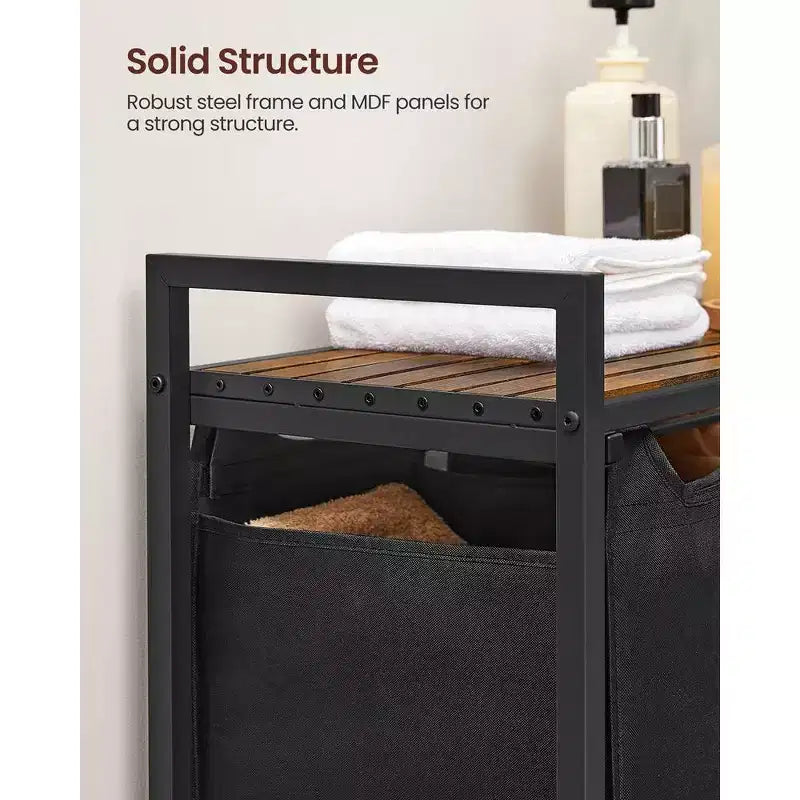Laundry Hamper, Laundry Basket, Laundry Sorter with 3 Pull-Out and Removable Bags, Shelf, Metal Frame, 3 x 10 Gallons (38L)