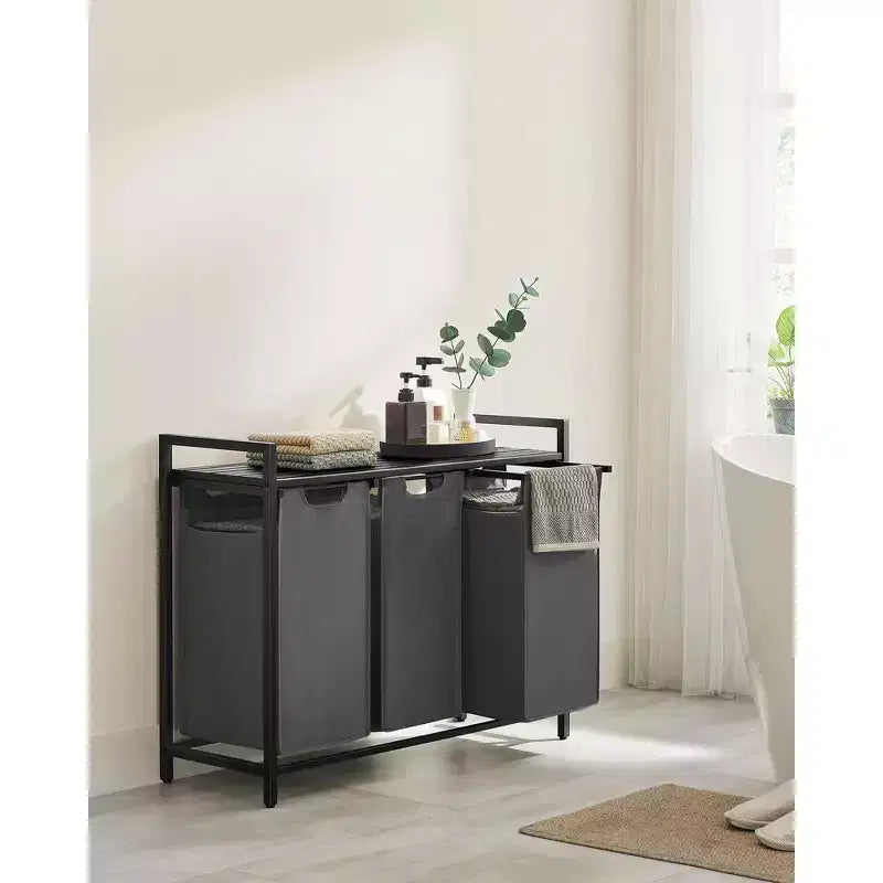 Laundry Hamper, Laundry Basket, Laundry Sorter with 3 Pull-Out and Removable Bags, Shelf, Metal Frame, 3 x 10 Gallons (38L)