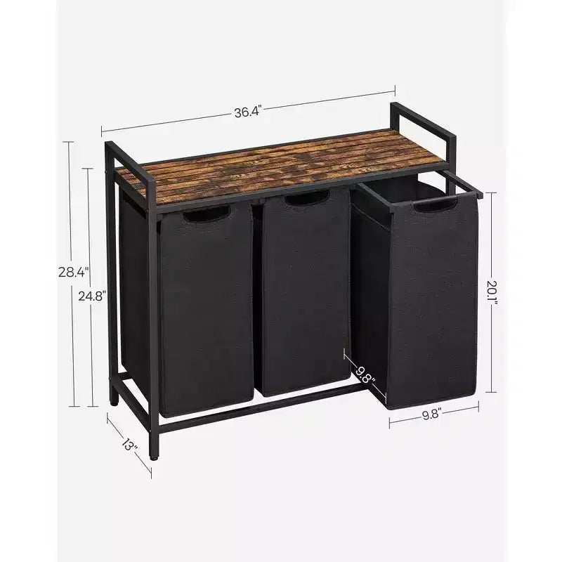 Laundry Hamper, Laundry Basket, Laundry Sorter with 3 Pull-Out and Removable Bags, Shelf, Metal Frame, 3 x 10 Gallons (38L)