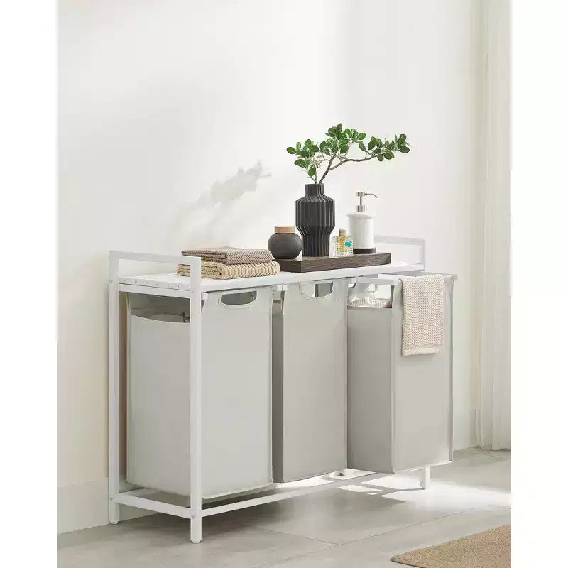Laundry Hamper, Laundry Basket, Laundry Sorter with 3 Pull-Out and Removable Bags, Shelf, Metal Frame, 3 x 10 Gallons (38L)
