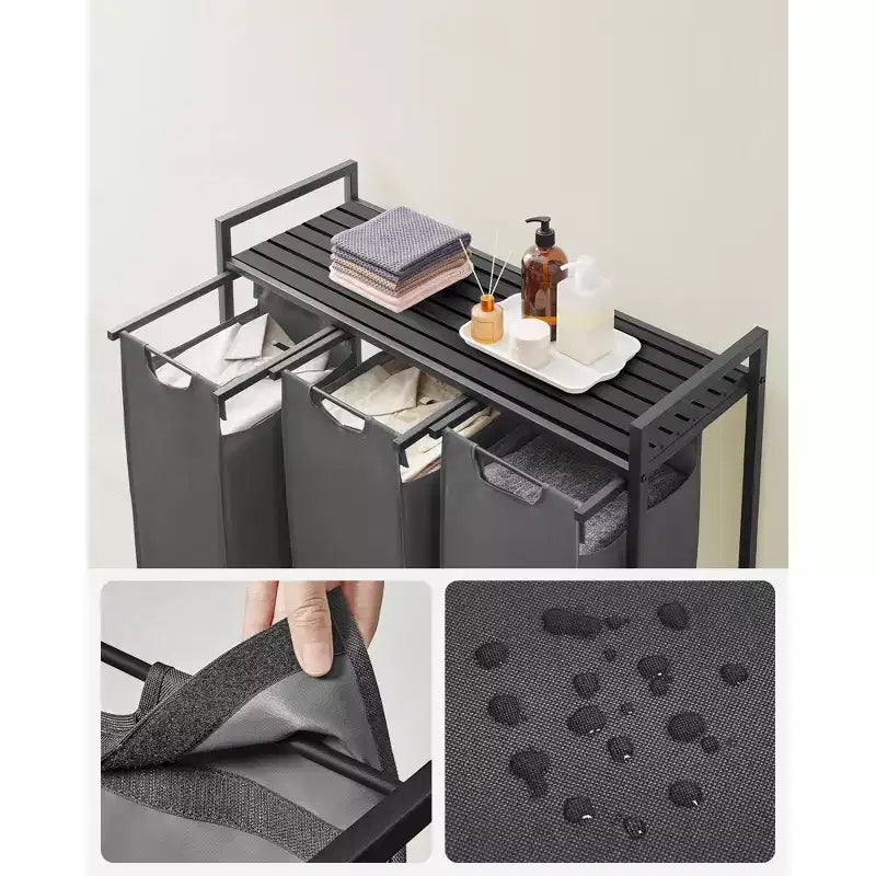 Laundry Hamper, Laundry Basket, Laundry Sorter with 3 Pull-Out and Removable Bags, Shelf, Metal Frame, 3 x 10 Gallons (38L)