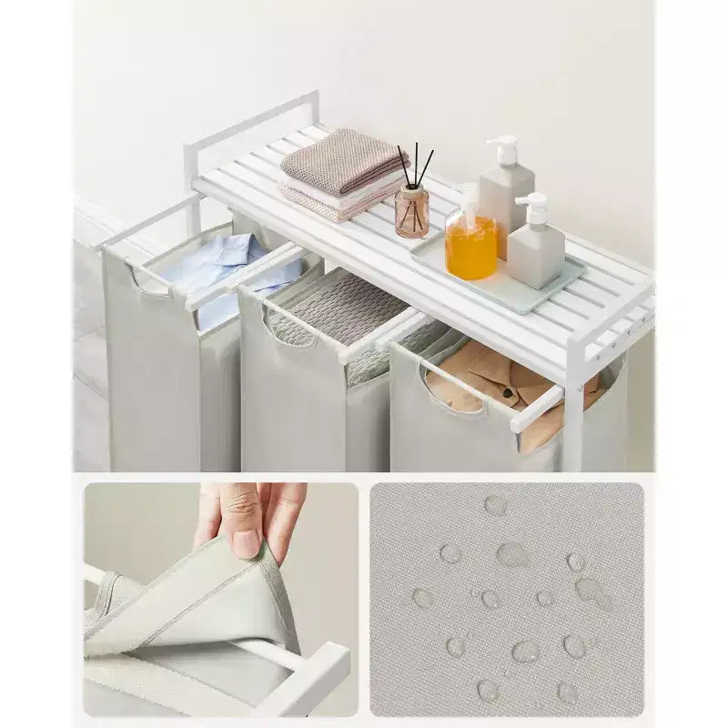 Laundry Hamper, Laundry Basket, Laundry Sorter with 3 Pull-Out and Removable Bags, Shelf, Metal Frame, 3 x 10 Gallons (38L)