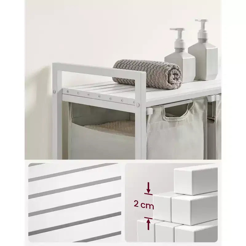 Laundry Hamper, Laundry Basket, Laundry Sorter with 3 Pull-Out and Removable Bags, Shelf, Metal Frame, 3 x 10 Gallons (38L)