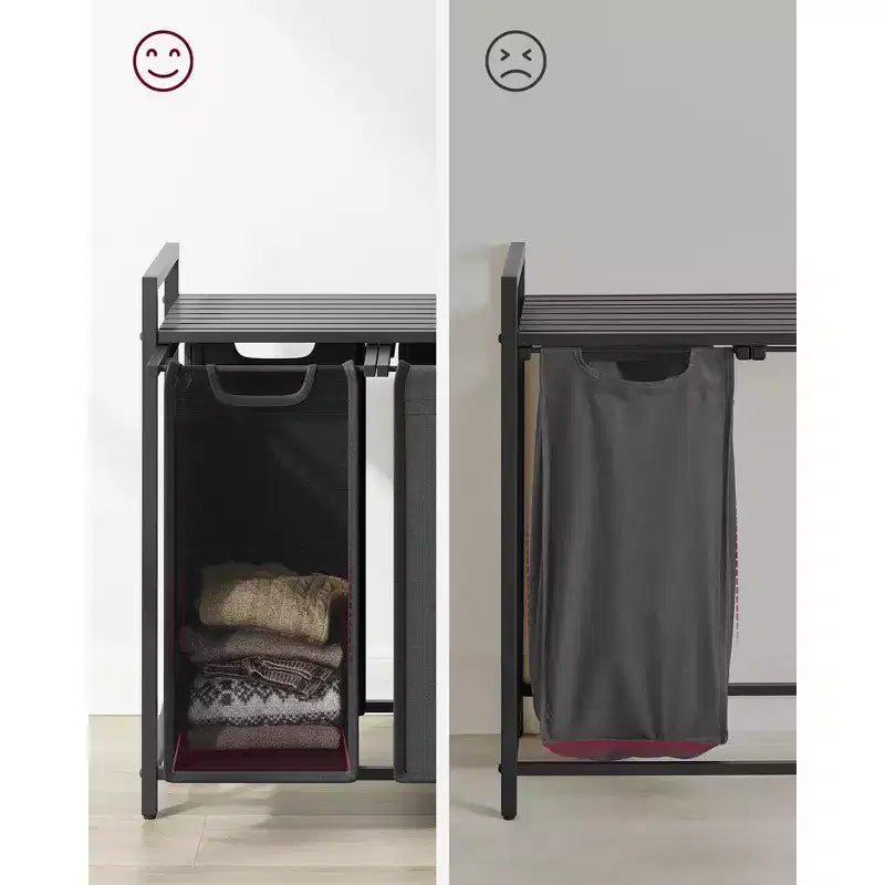 Laundry Hamper, Laundry Basket, Laundry Sorter with 3 Pull-Out and Removable Bags, Shelf, Metal Frame, 3 x 10 Gallons (38L)
