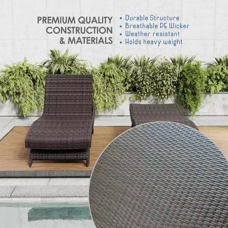 Nestl Chaise Lounge Chair Outdoor Set, Wicker Patio Lounge Chair, Outdoor Lounge Chair with Reclining Backrest