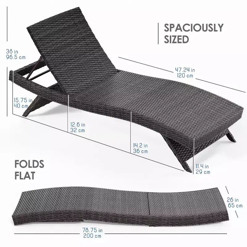 Nestl Chaise Lounge Chair Outdoor Set, Wicker Patio Lounge Chair, Outdoor Lounge Chair with Reclining Backrest
