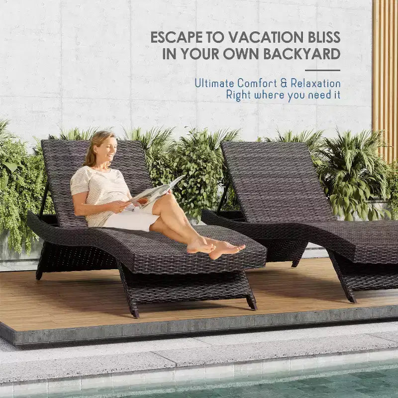 Nestl Chaise Lounge Chair Outdoor Set, Wicker Patio Lounge Chair, Outdoor Lounge Chair with Reclining Backrest