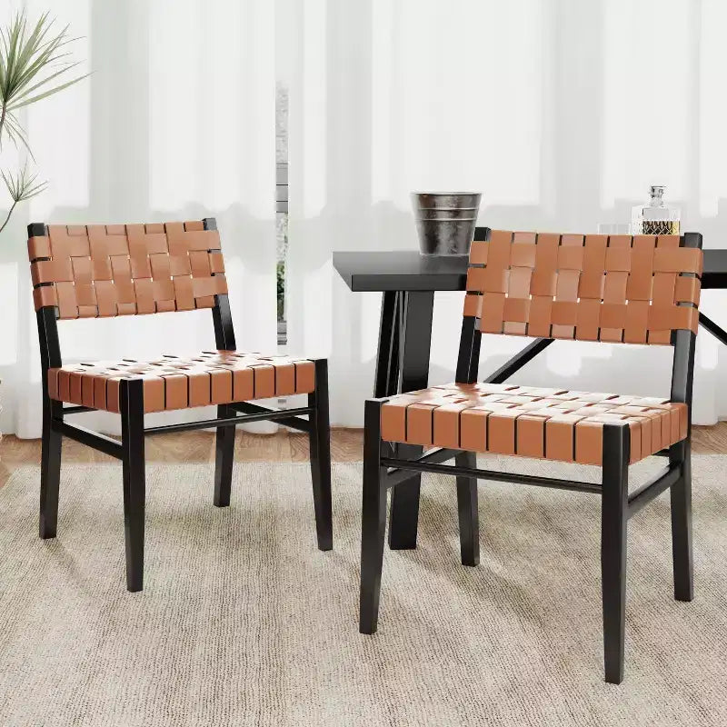 Christopher Knight Home Cassius Woven Faux Leather Rubberwood Dining Chair (Set of 2)