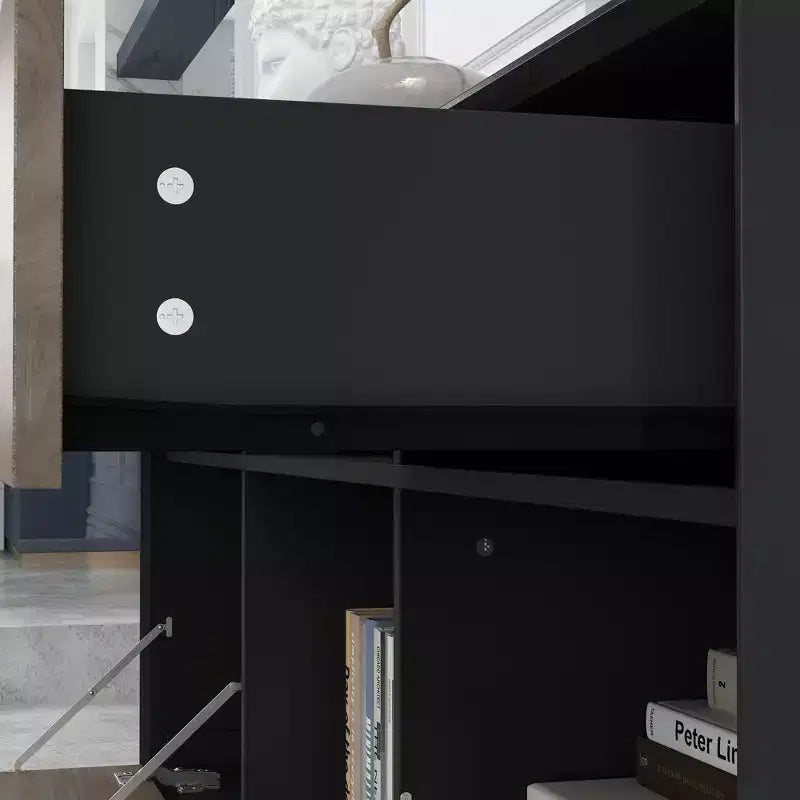 Famapy 2 Door TV Stands Flip Door Design Gray Modern Style Living Room Side Table