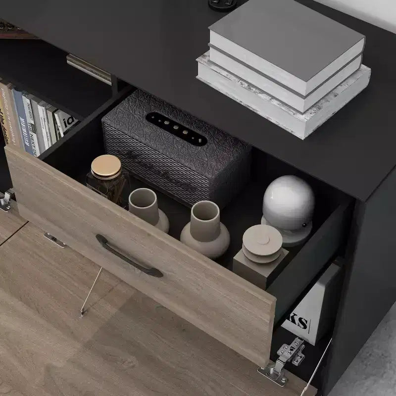 Famapy 2 Door TV Stands Flip Door Design Gray Modern Style Living Room Side Table