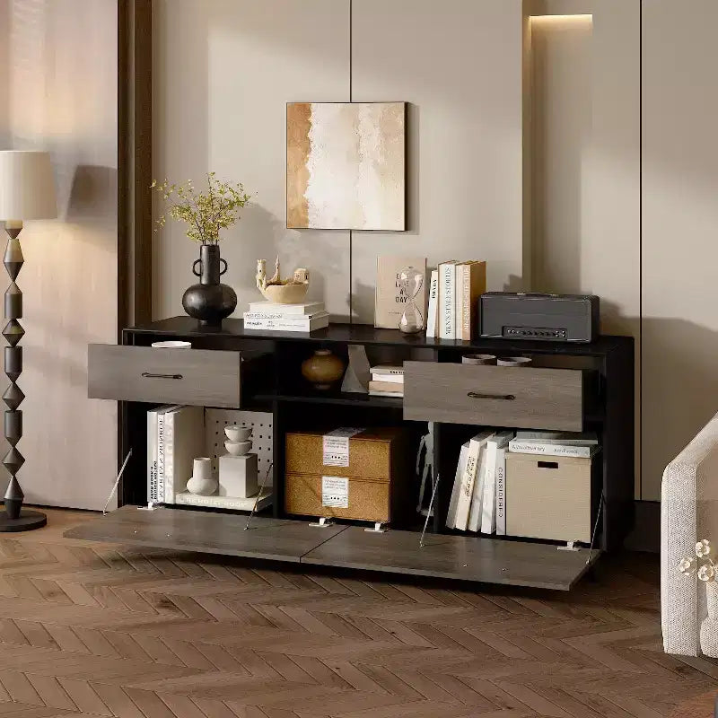 Famapy 2 Door TV Stands Flip Door Design Gray Modern Style Living Room Side Table