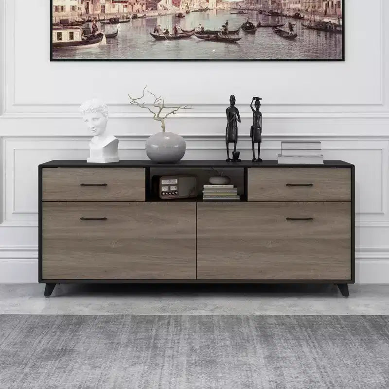 Famapy 2 Door TV Stands Flip Door Design Gray Modern Style Living Room Side Table