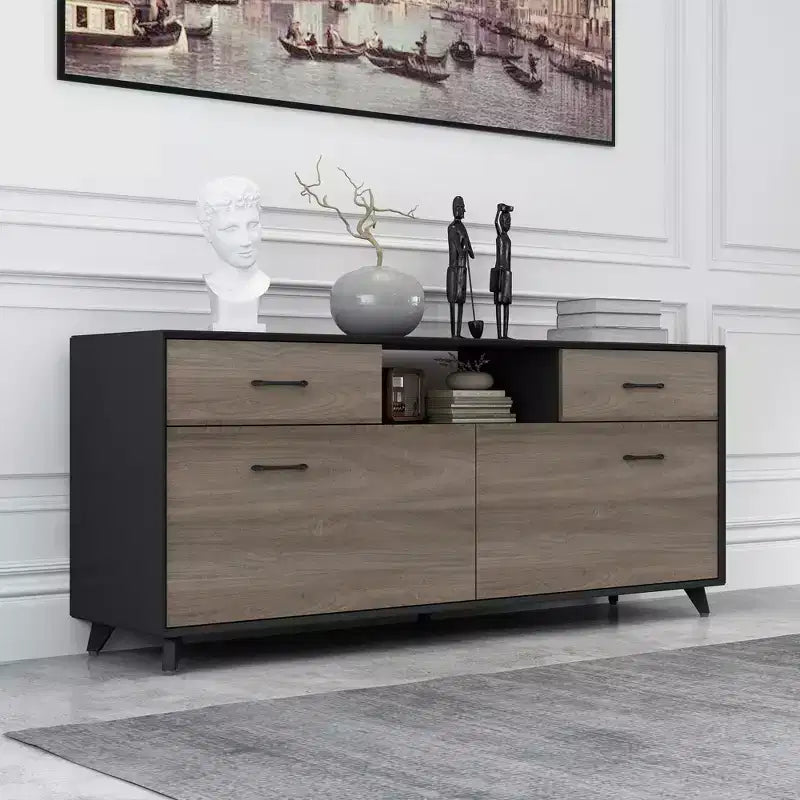 Famapy 2 Door TV Stands Flip Door Design Gray Modern Style Living Room Side Table