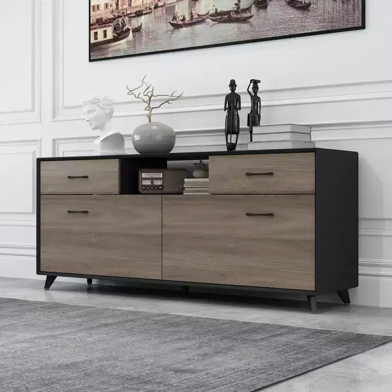 Famapy 2 Door TV Stands Flip Door Design Gray Modern Style Living Room Side Table