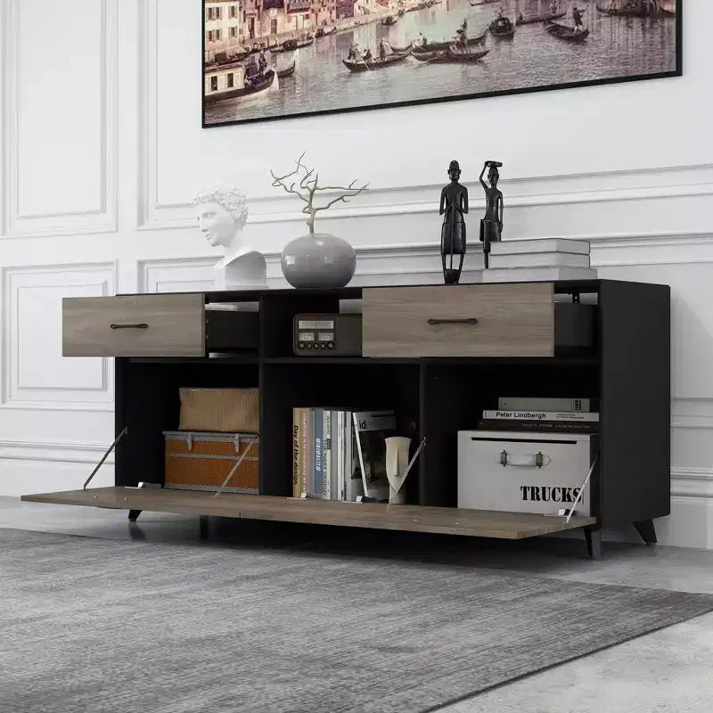 Famapy 2 Door TV Stands Flip Door Design Gray Modern Style Living Room Side Table