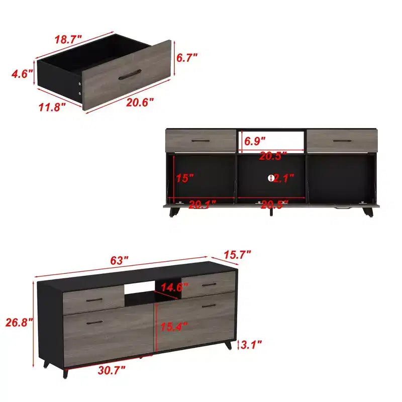 Famapy 2 Door TV Stands Flip Door Design Gray Modern Style Living Room Side Table