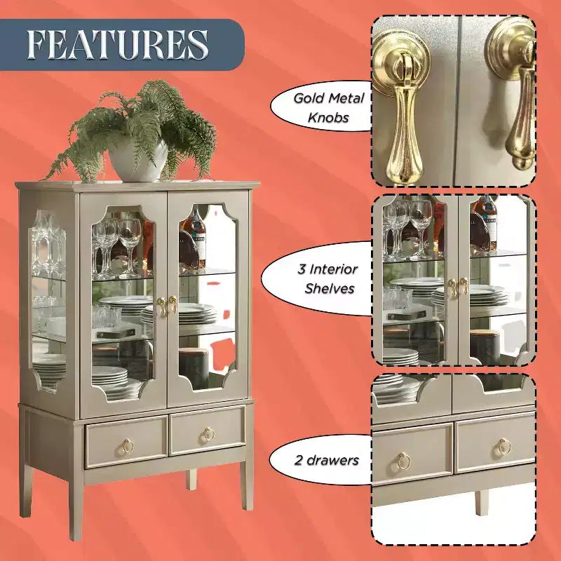 Kings Brand Furniture Versailles Curio Storage Cabinet