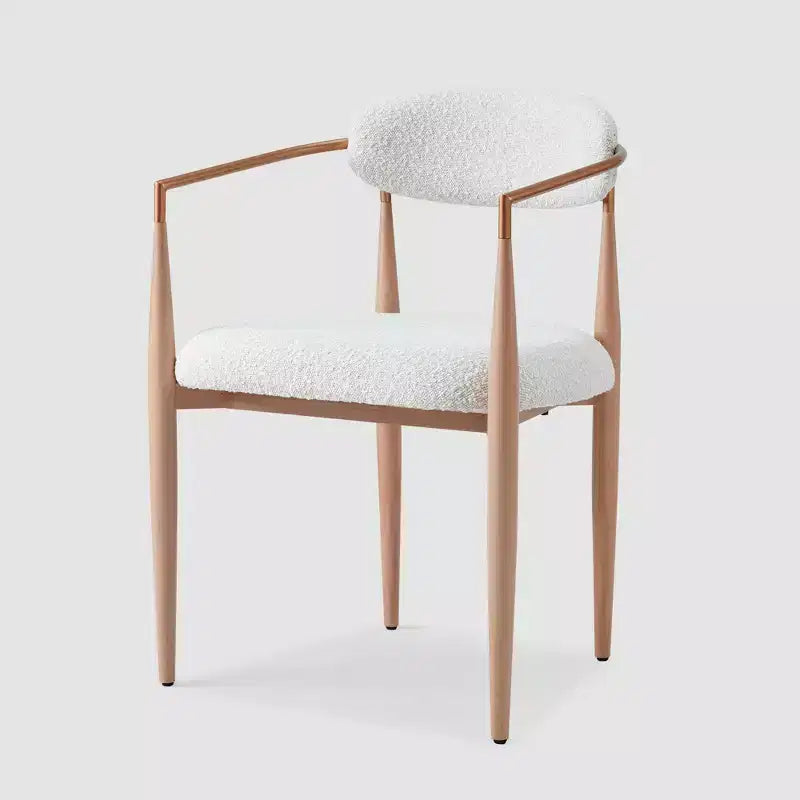 Boucle Dining Chairs Set of 2, Modern Armchairs with Wood Grain Metal Legs for Kitchen, Living Room, Restaurant, Cafe - Morden Fort
