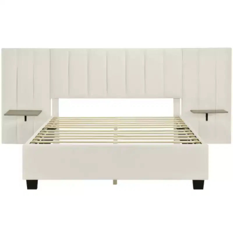 Queen Size Upholstered Platform Bed with Big Headboard, Bedroom Furniture