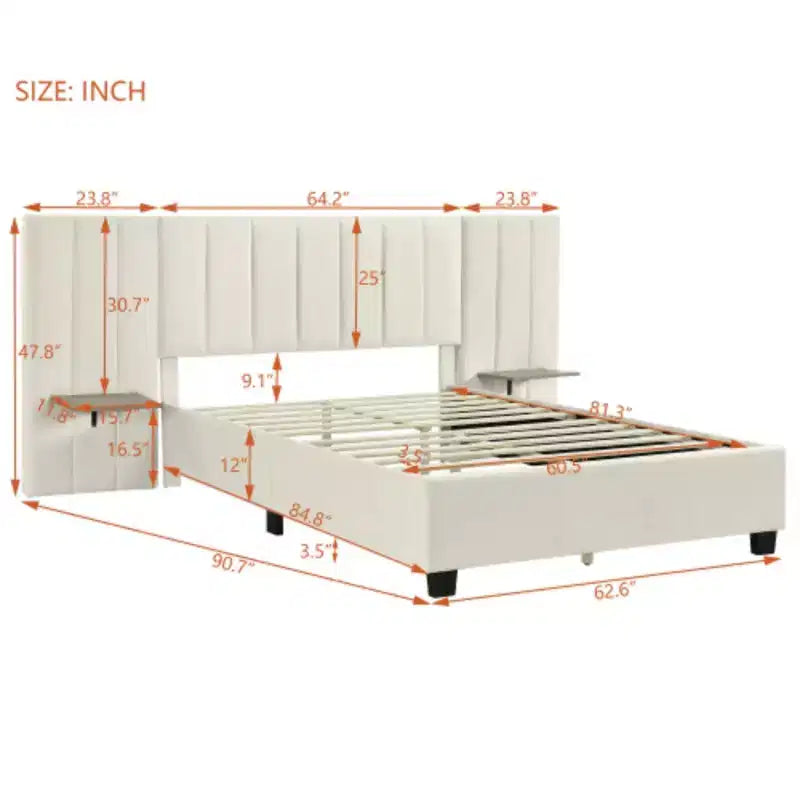 Queen Size Upholstered Platform Bed with Big Headboard, Bedroom Furniture