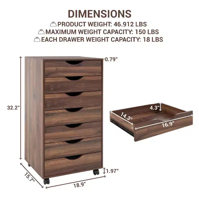 Home Imports Emporium 7-Drawer Office Storage File Cabinet on Wheels